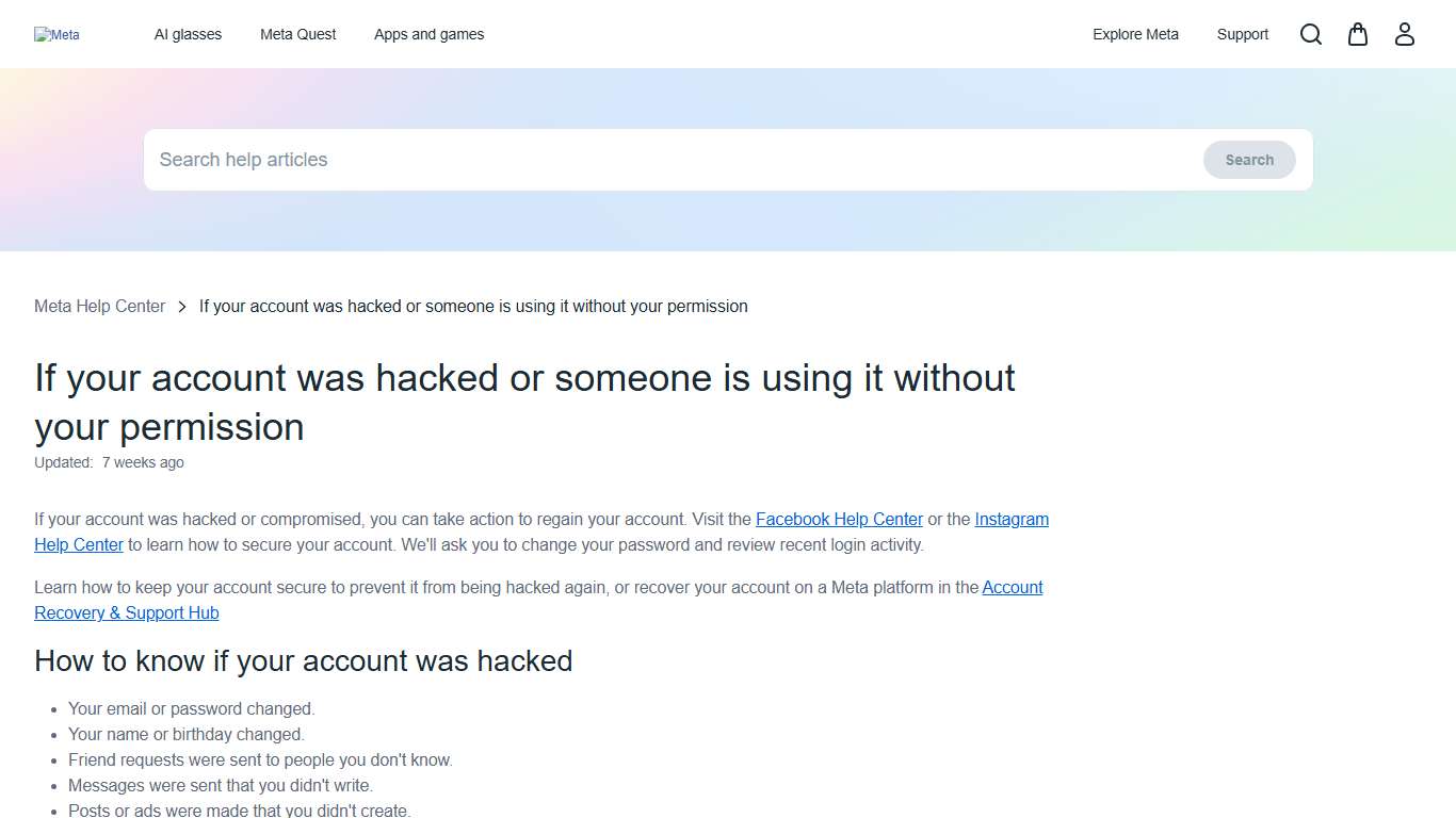 If your account was hacked or someone is using it without your permission Meta Help Center Meta Store